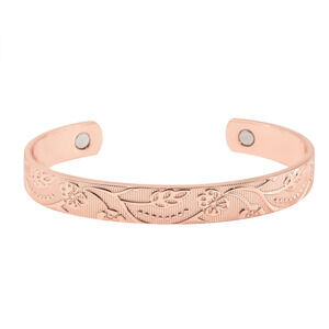 Rose Gold Cuff Bracelet Floral Vine Pattern Adjustable Magnetic Bracelet Health